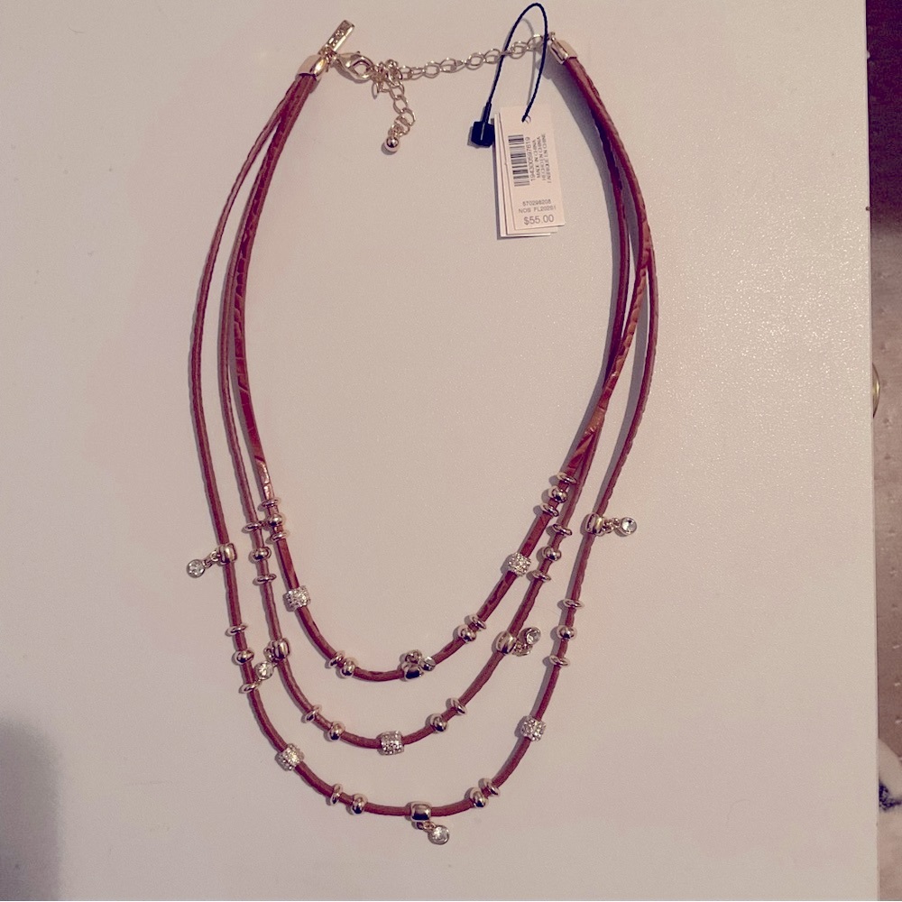 White House Black Market NWT leather and gold necklace